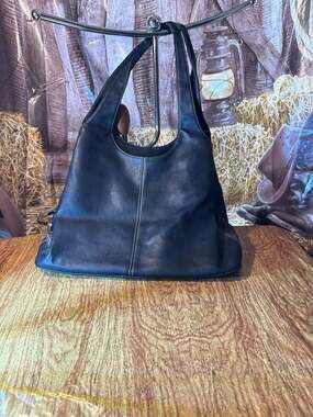 Nine West Black Faux Leather Mini Hobo Bag with Contrast Stitching